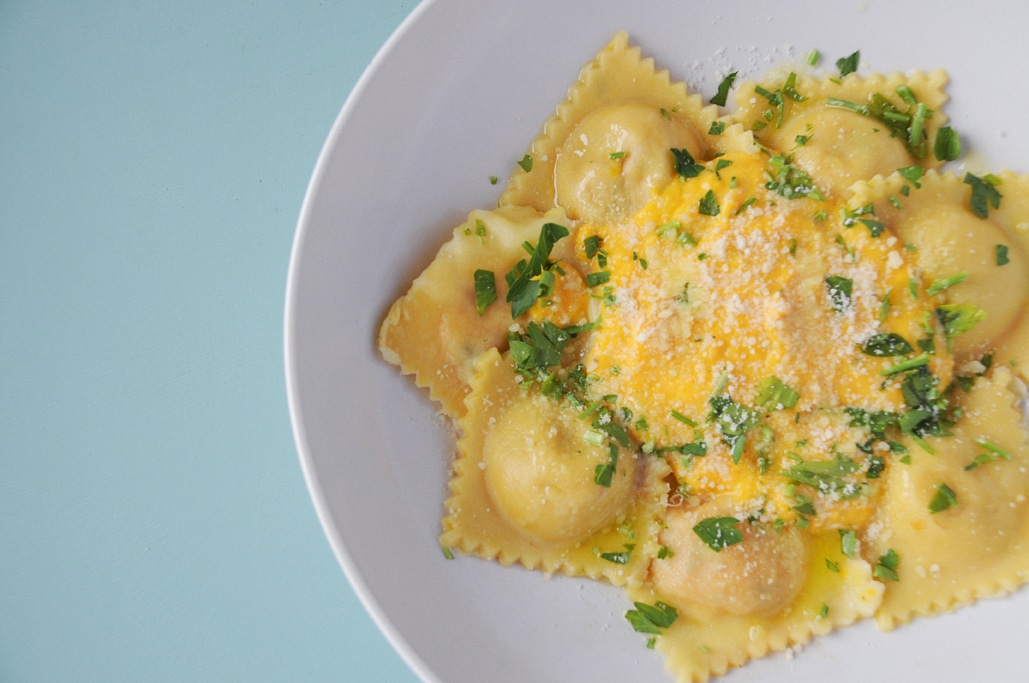 Roasted Butternut Squash Ravioli with Cream Sauce