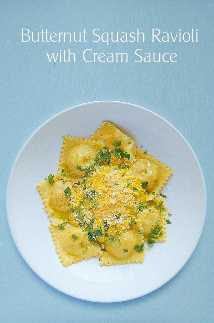 Roasted Butternut Squash Ravioli with Cream Sauce