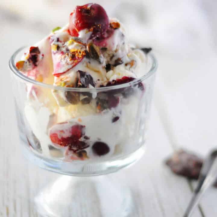 Vanilla Ice Cream with Cherry Chocolate Mix | Lizzy Loves Food