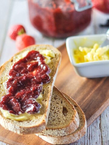 toast and jam with butter on the table