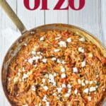 Manestra Creamy Tomato Orzo in a pan on the table