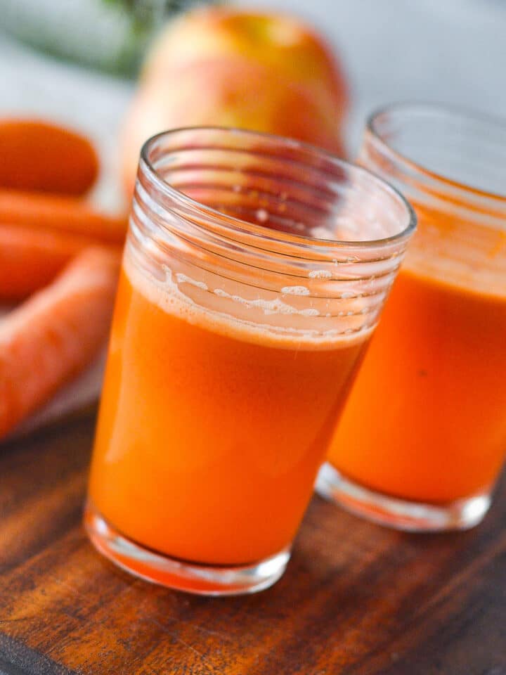 Carrot Juice in a glass on the table